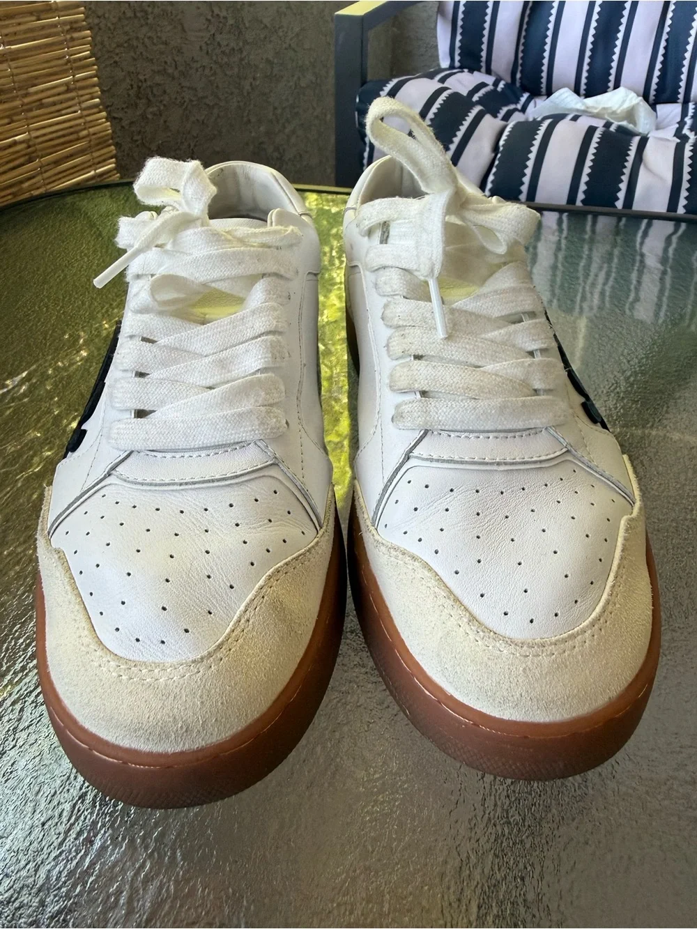Palm Angels White Leather Sneakers with Black Palm Logo - Picture 5 of 11